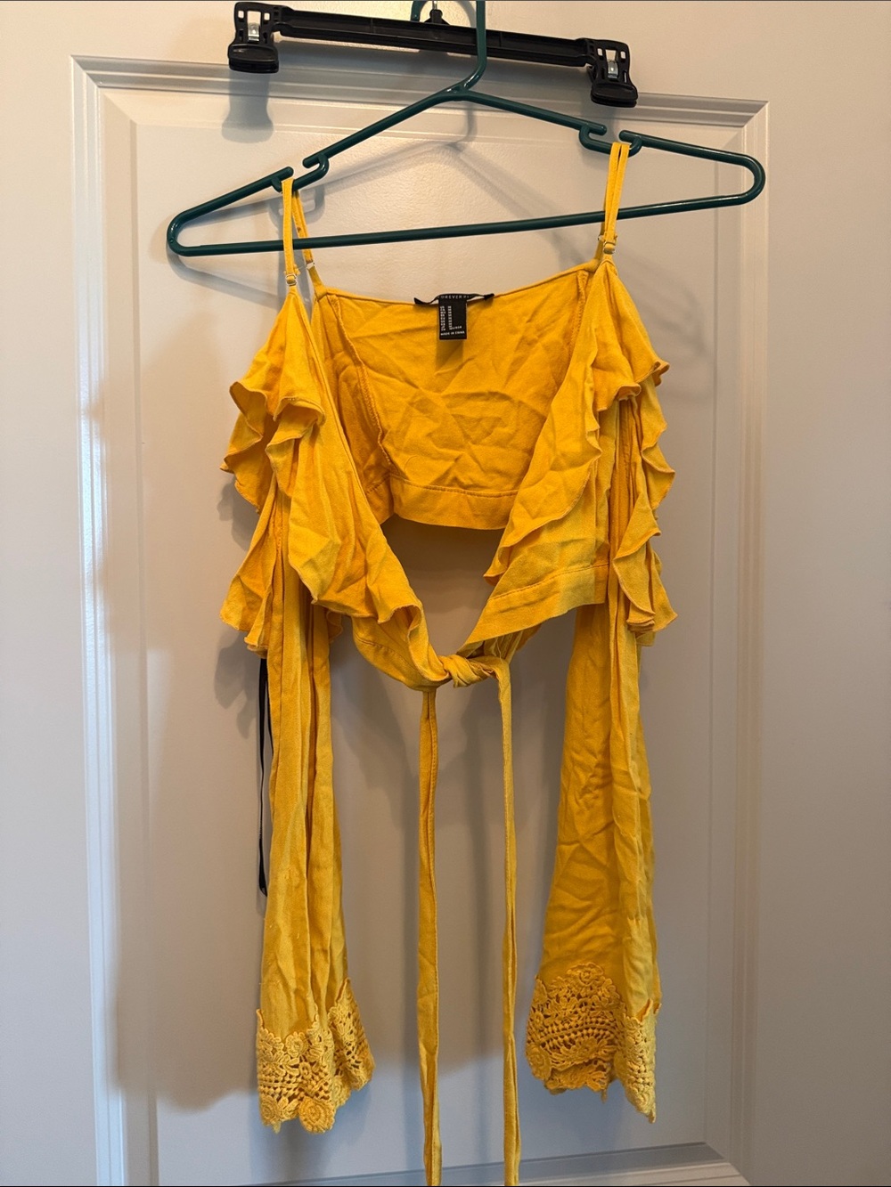 Yellow Ruffle Tie-Front Women's Top